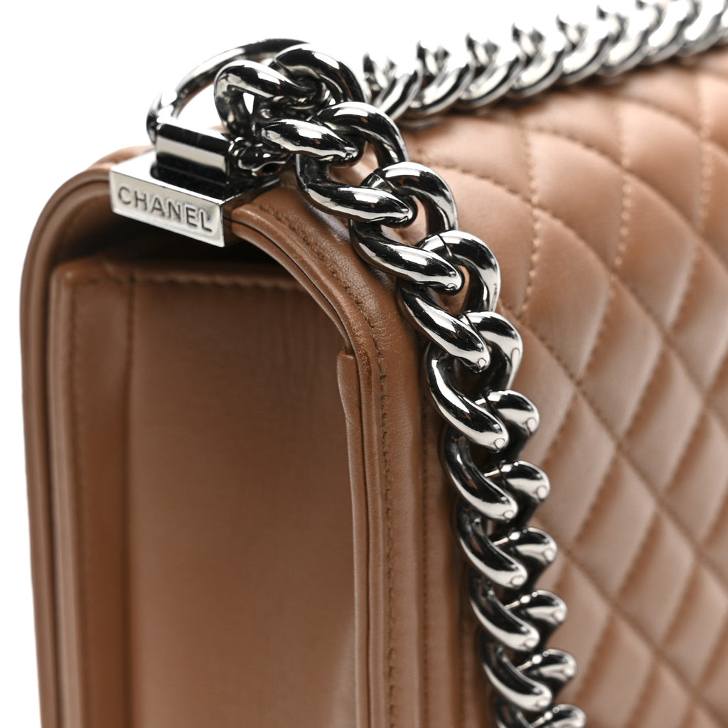 Calfskin Quilted New Medium Boy Flap Dark Beige