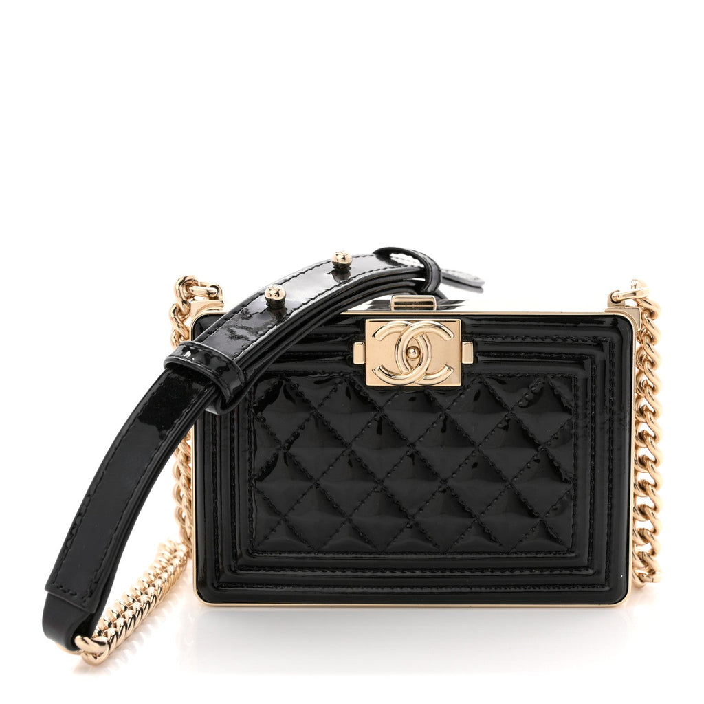 Patent Calfskin Boy Minaudiere Black