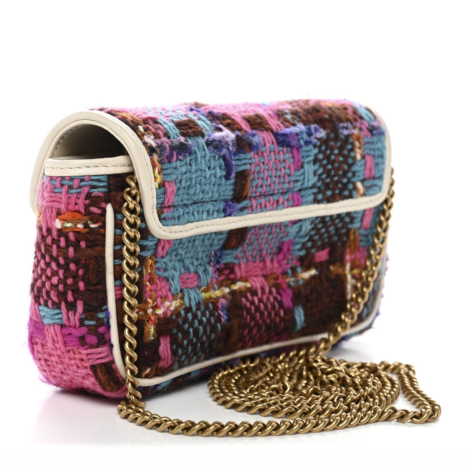 Tweed Calfskin Spicy Check Super Mini GG Marmont Shoulder Bag Pink Multicolor Mystic White