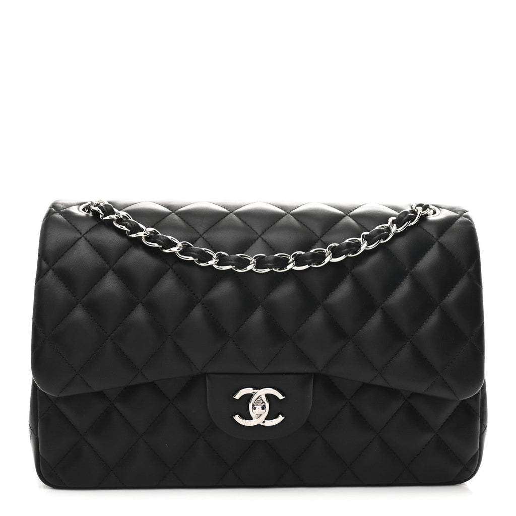 Lambskin Quilted Jumbo Double Flap Black