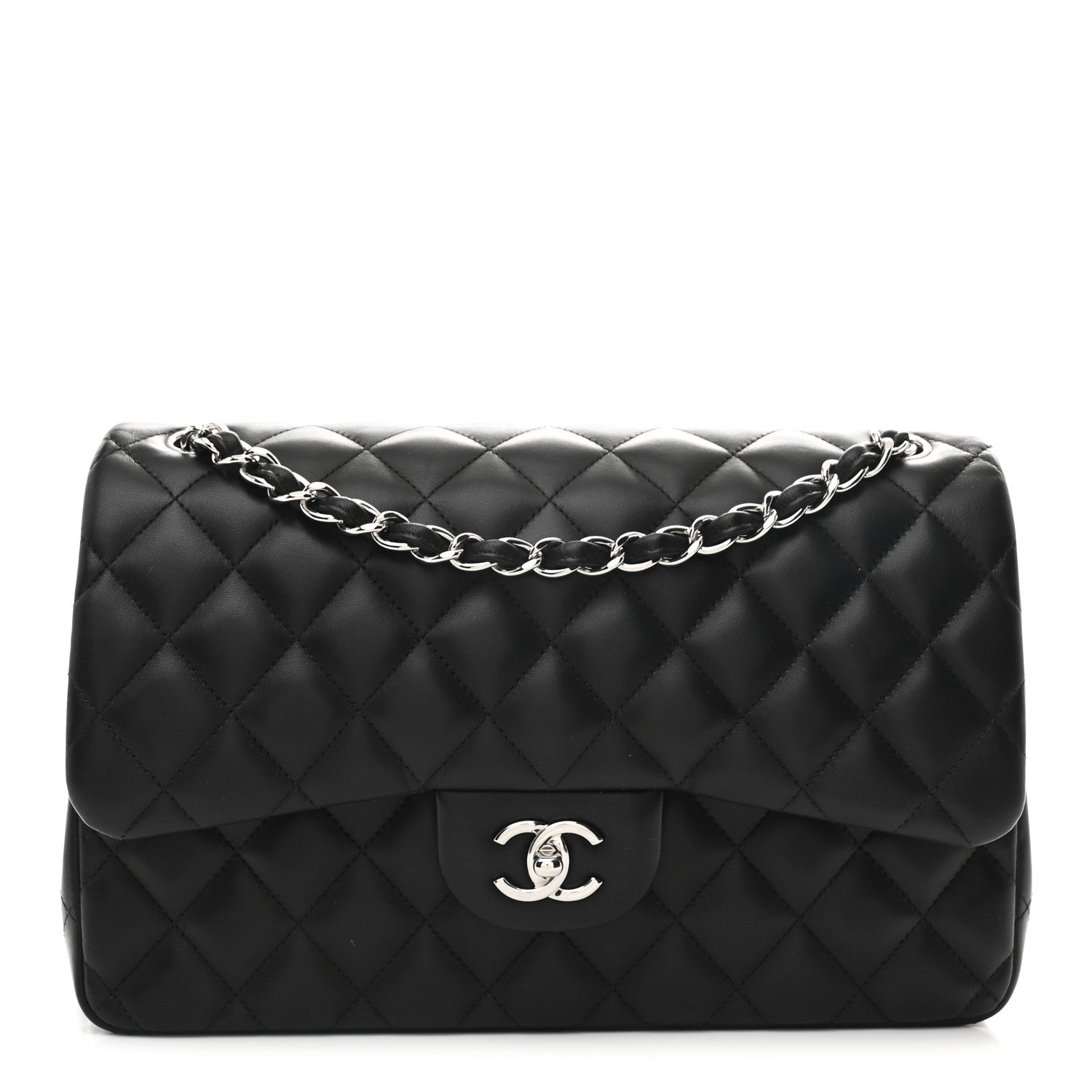 Lambskin Quilted Jumbo Double Flap Black