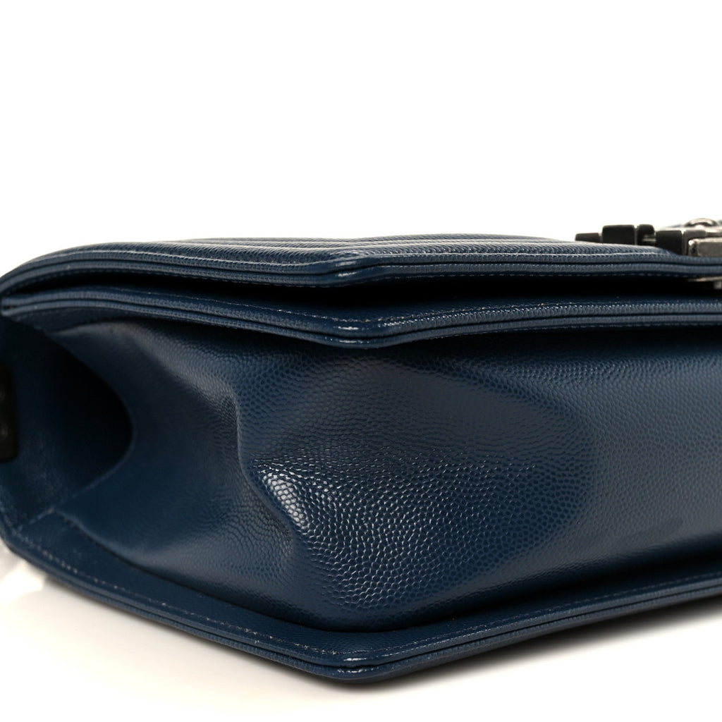 Caviar Quilted Medium Boy Flap Dark Navy Blue