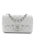 Metallic Lambskin Quilted Mini Rectangular Flap Silver