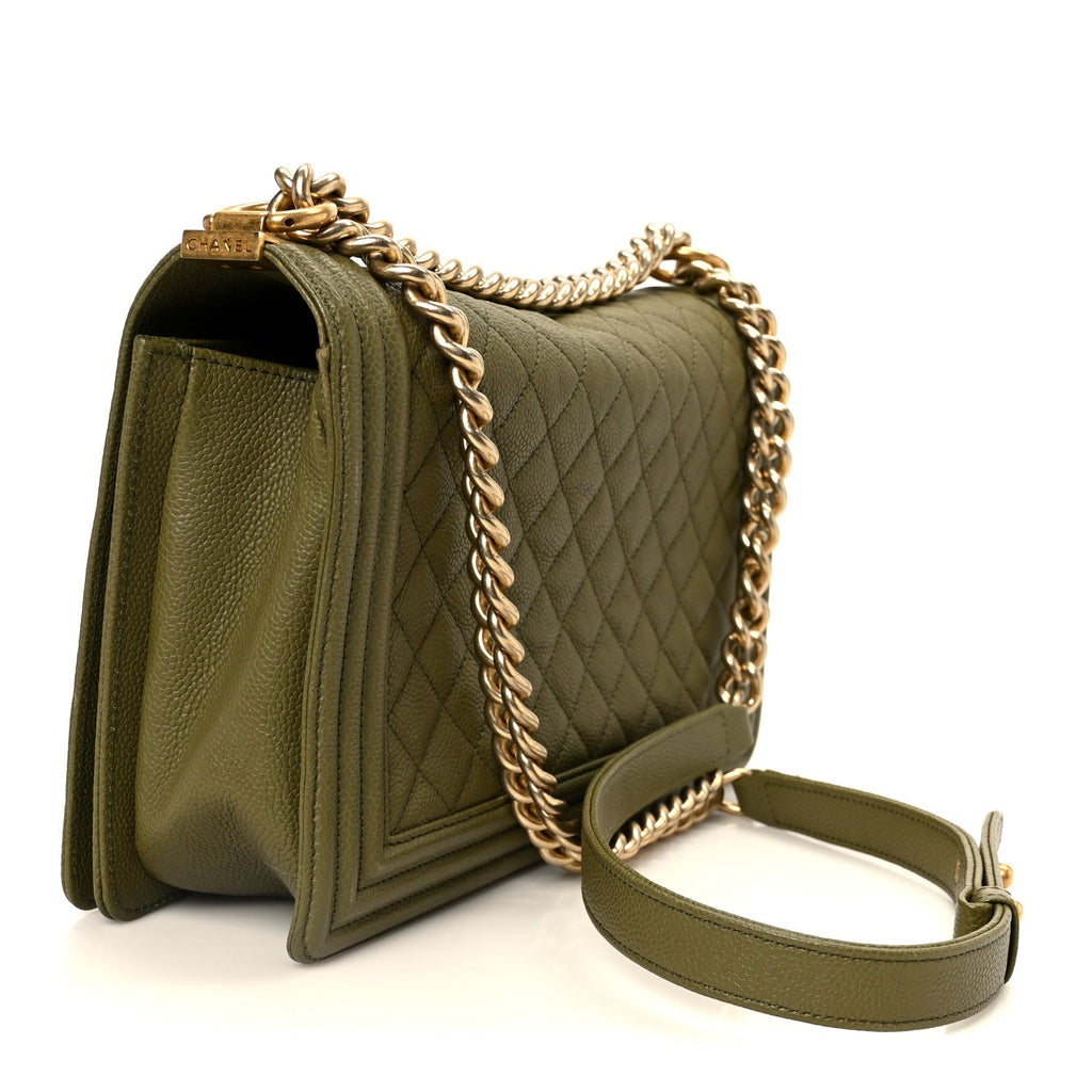 Caviar Quilted New Medium Boy Flap Khaki
