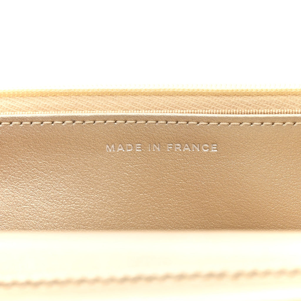 Metallic Lambskin Quilted Wallet On Chain WOC Gold Black