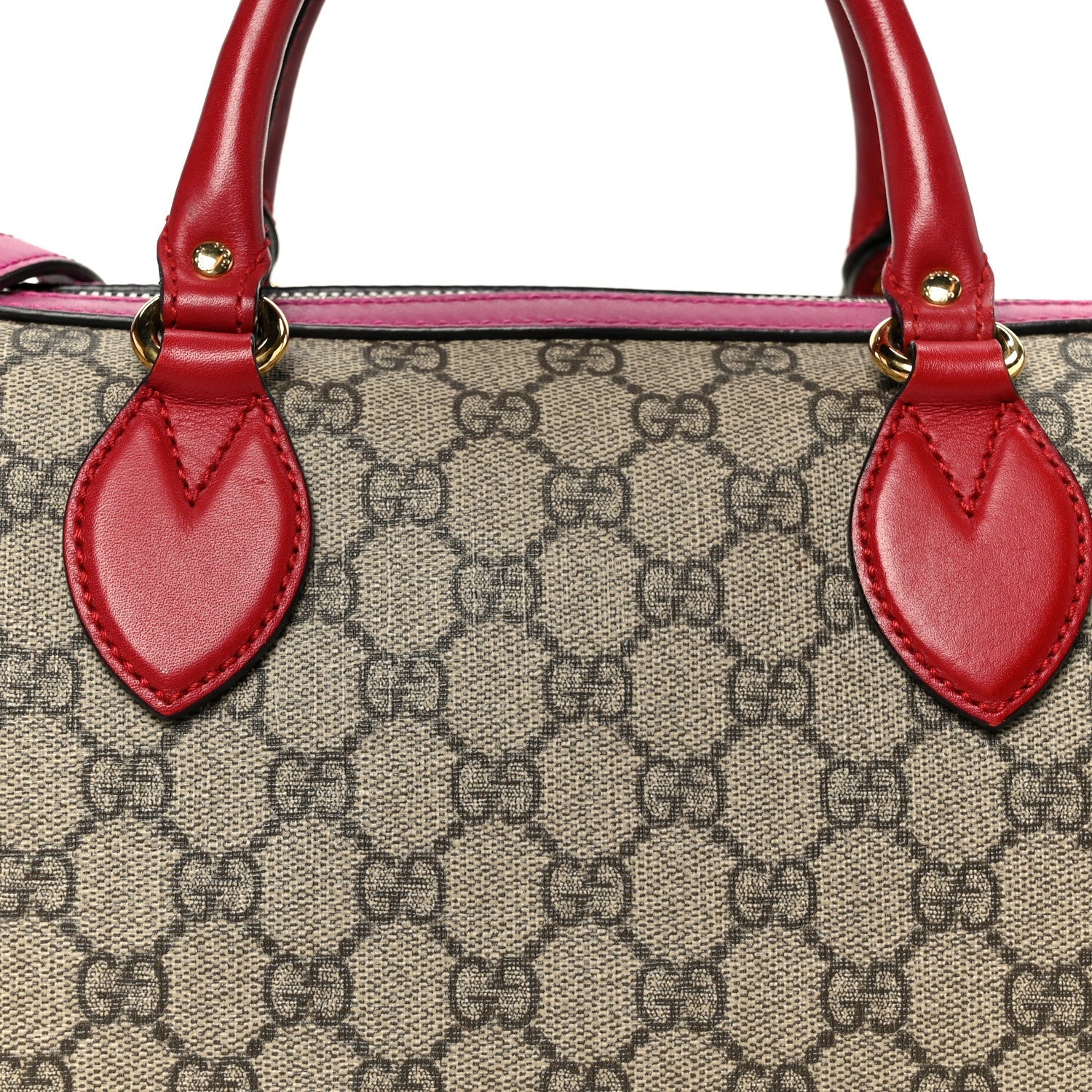 GG Supreme Monogram Moon Calfskin Small Boston Beige Ebony Hibiscus Red New Rosette