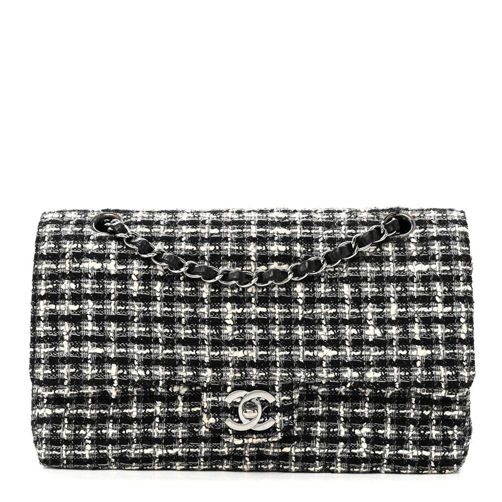 Tweed Quilted Medium Double Flap Black