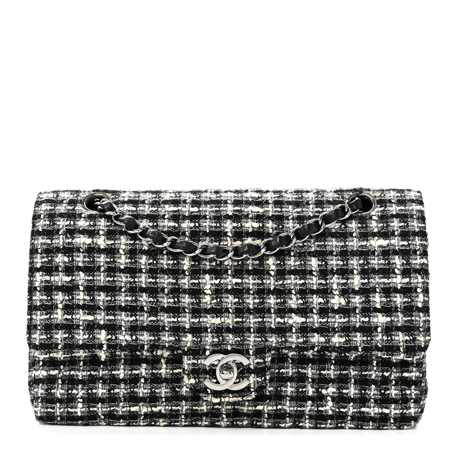 Tweed Quilted Medium Double Flap Black