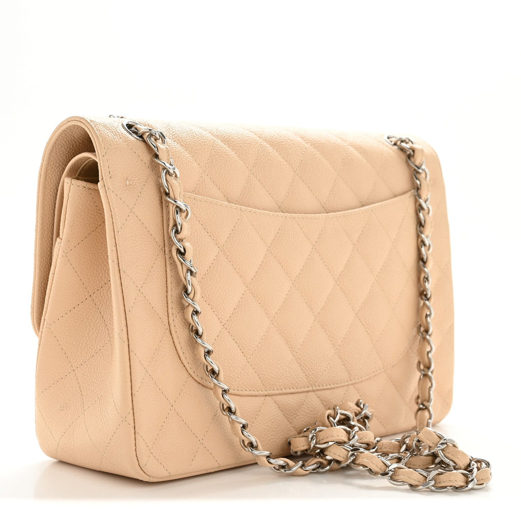 Caviar Quilted Jumbo Double Flap Beige Clair