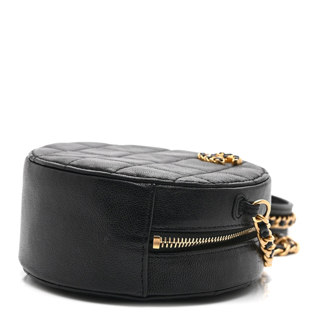 Goatskin Quilted Chanel 19 Round Clutch With Chain Black