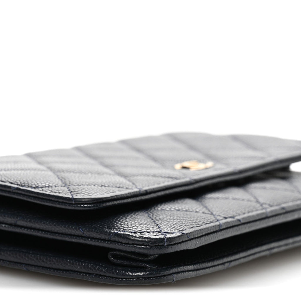 Caviar Quilted Wallet on Chain WOC Navy Blue