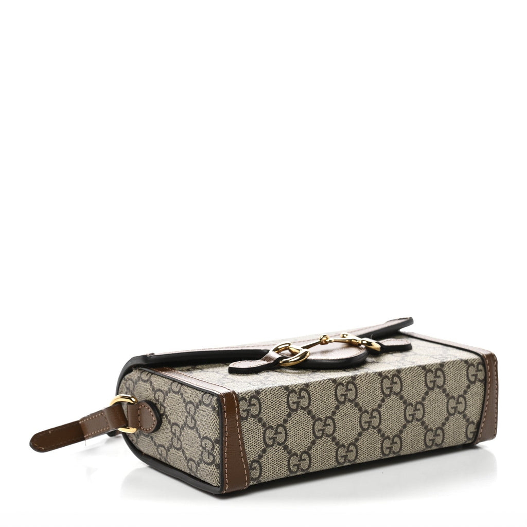 GG Supreme Monogram Mini Horsebit 1955 Shoulder Bag Beige Brown Sugar