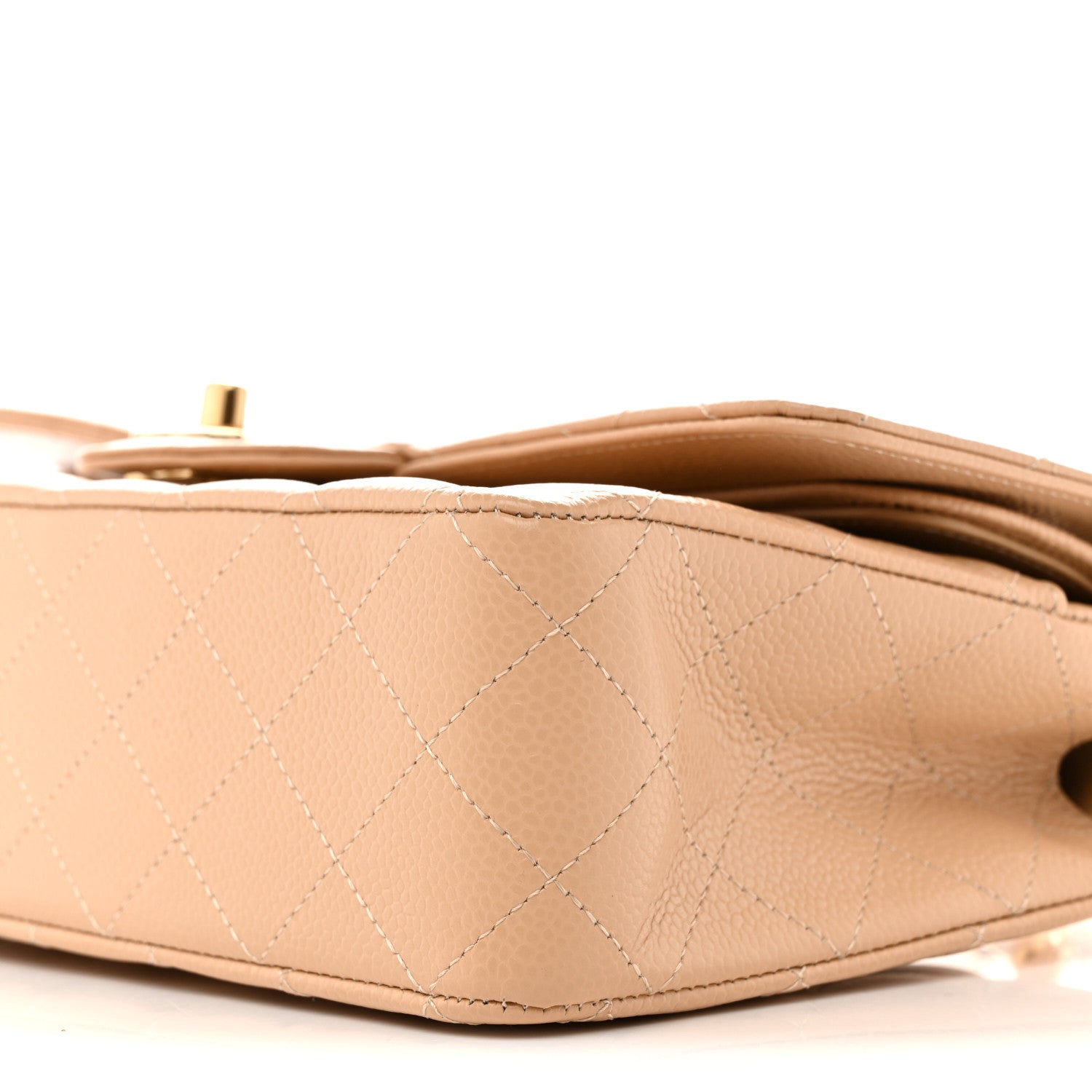 Caviar Quilted Medium Double Flap Beige