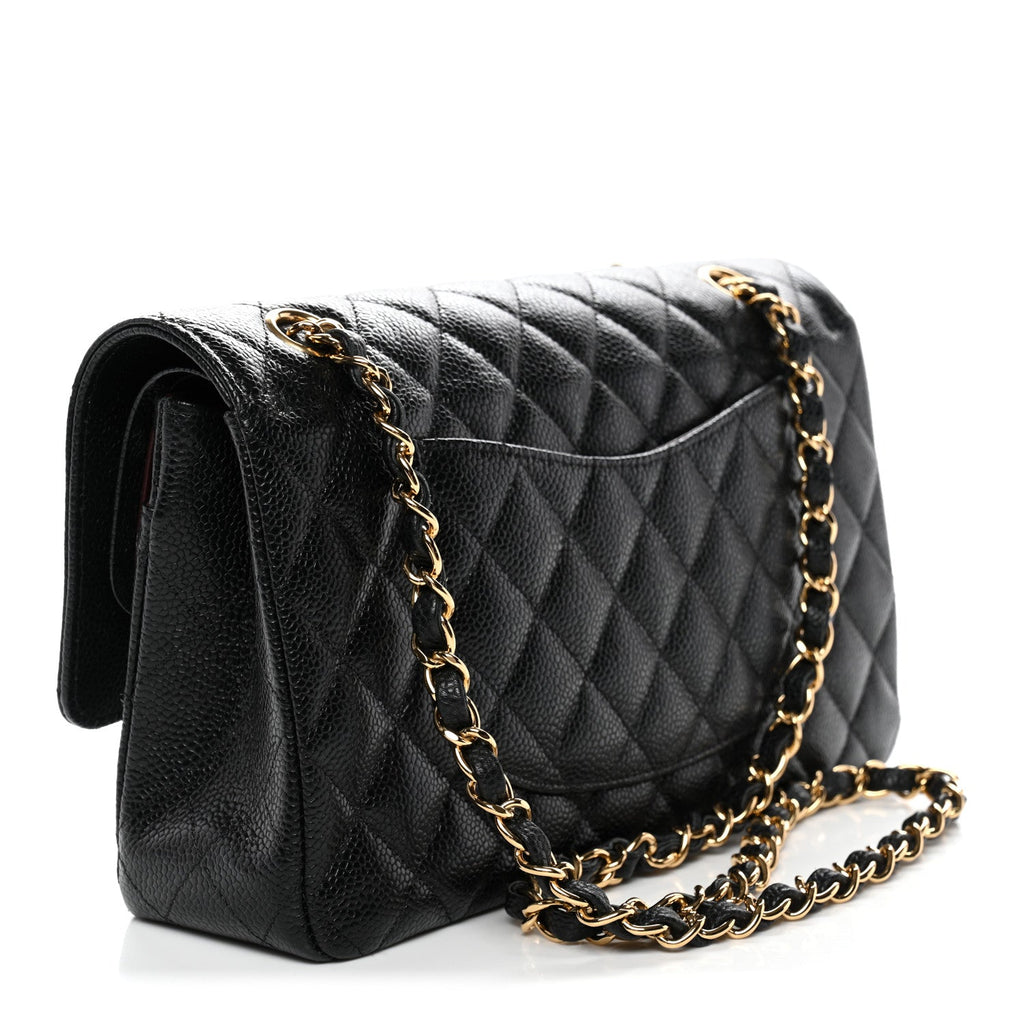 Caviar Quilted Medium Double Flap Black