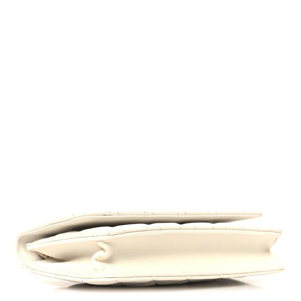 Shiny Caviar Quilted Flap Charm Wallet On Chain WOC White
