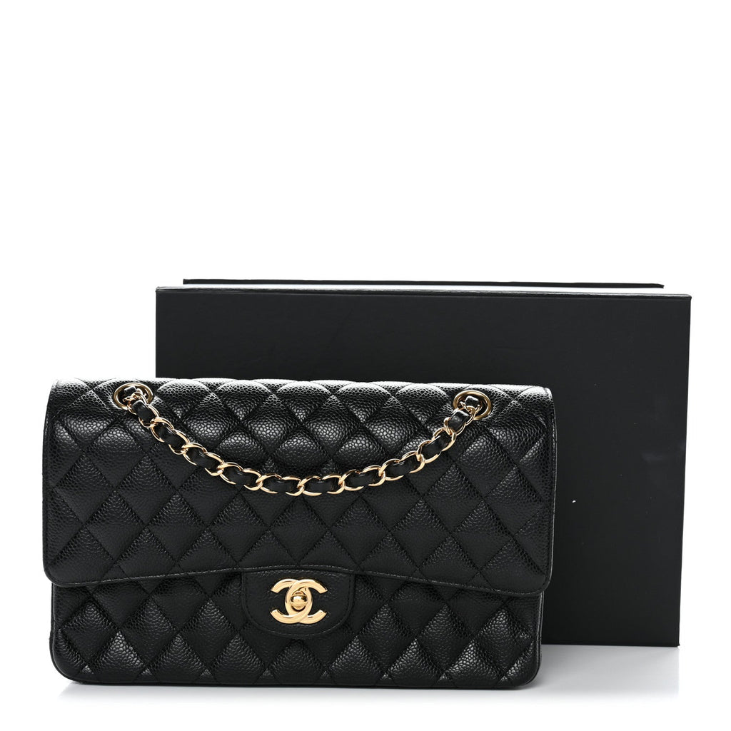 Caviar Quilted Medium Double Flap Black