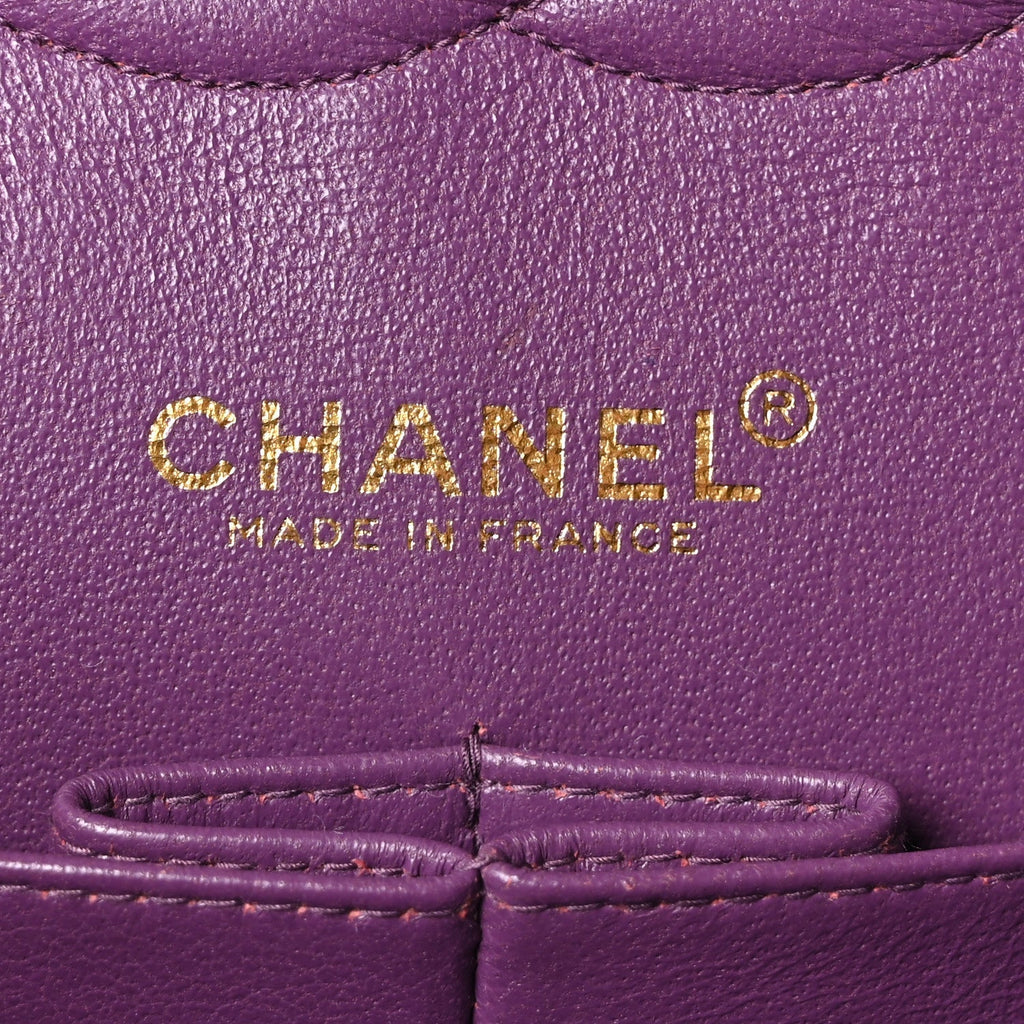 Caviar Quilted Medium Double Flap Purple