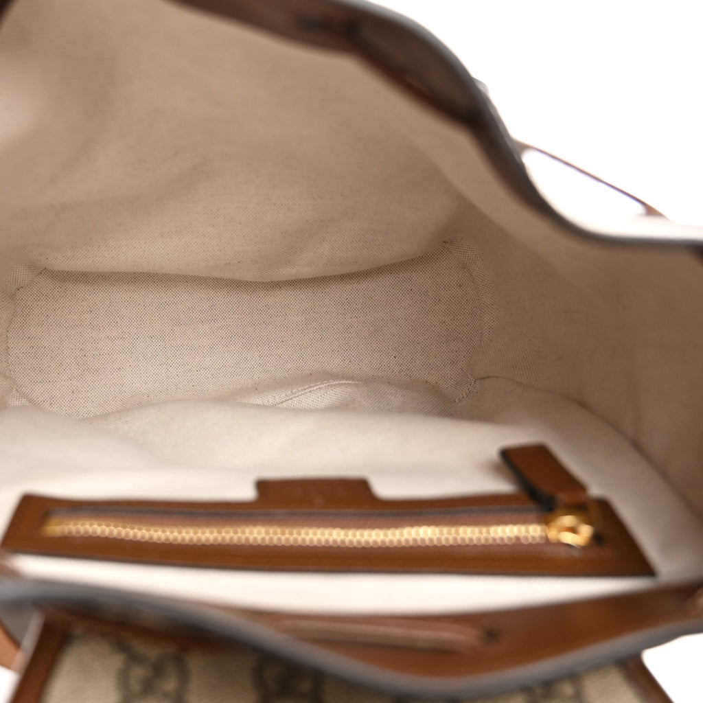 GG Supreme Monogram Azalea Calfskin Retro Interlocking G Buckle Backpack Beige Ebony Brown Sugar