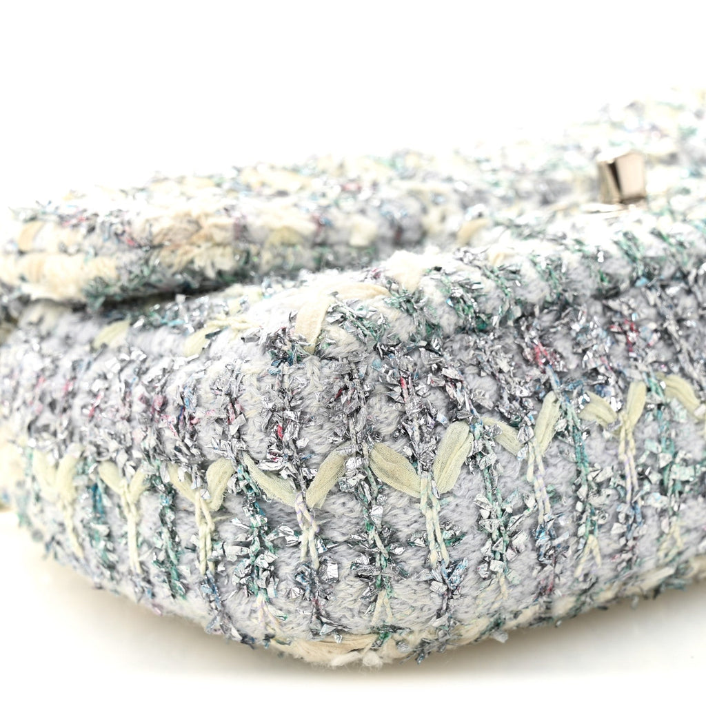 Tweed Quilted Mini Rectangular Flap Light Green Silver White