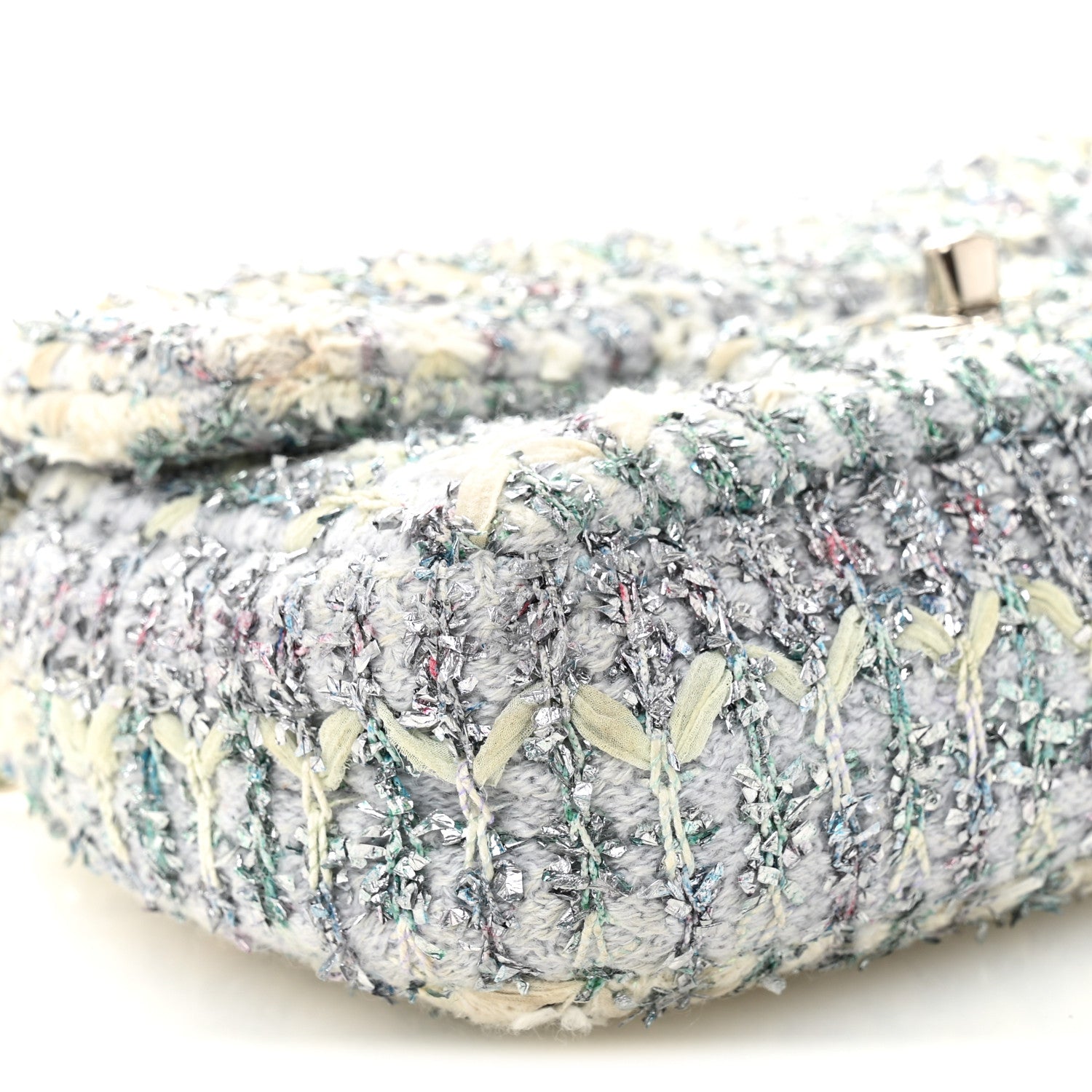 Tweed Quilted Mini Rectangular Flap Light Green Silver White
