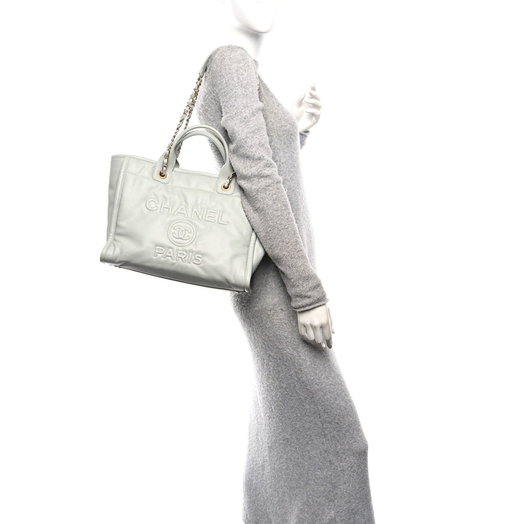 Calfskin Small Deauville Tote Light Grey