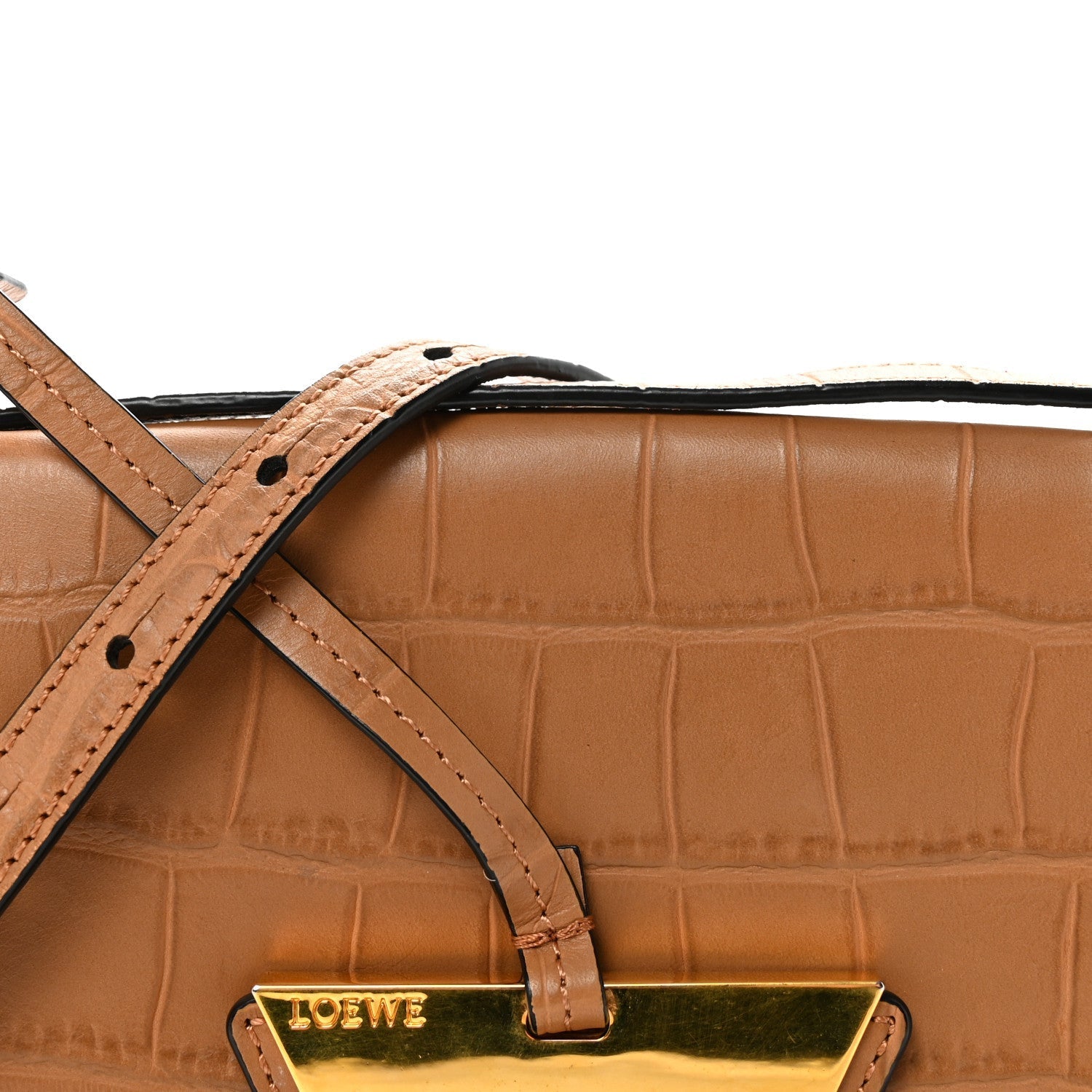 Crocodile Embossed Medium Barcelona Shoulder Bag Warm Desert