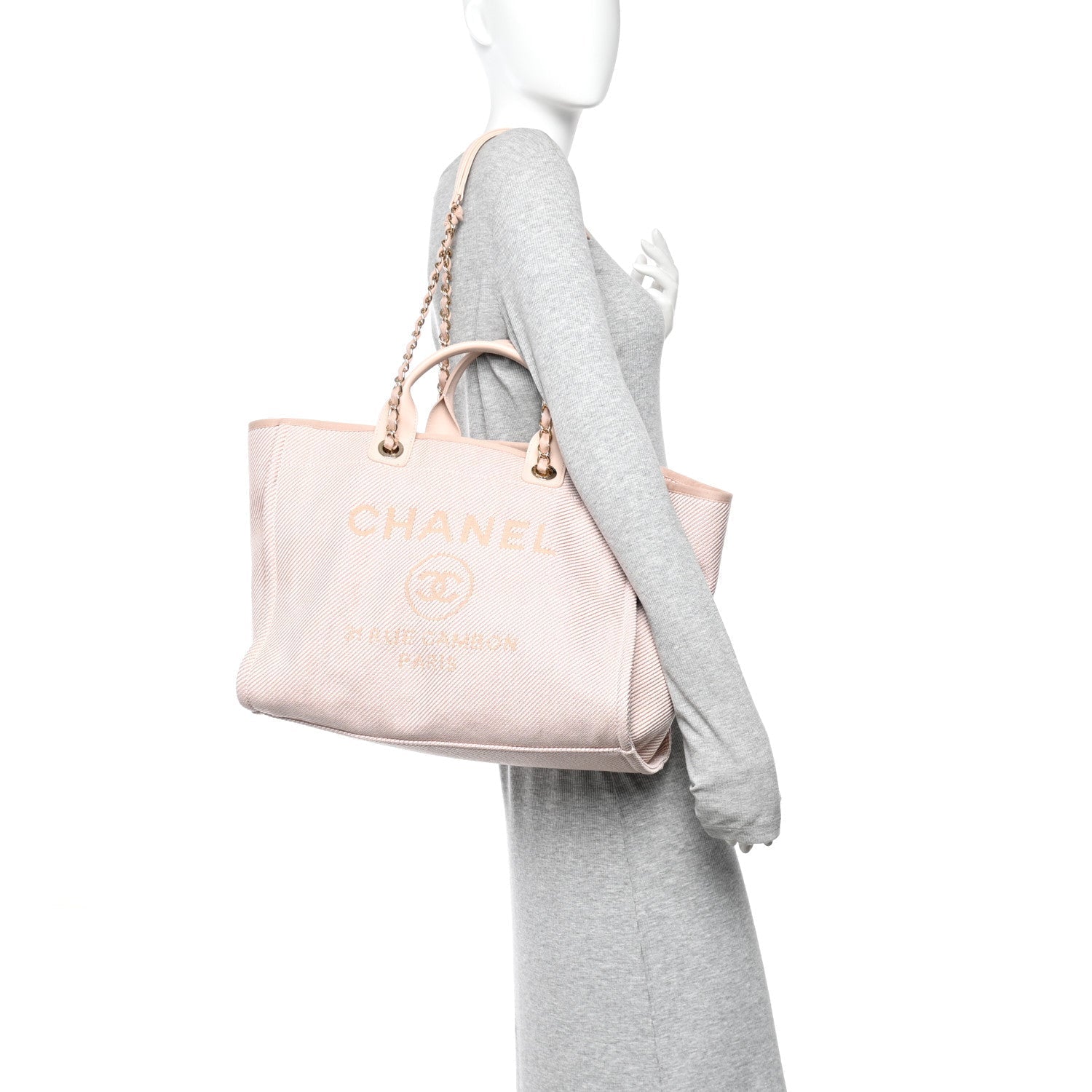 Mixed Fibers Calfskin Medium Deauville Tote Beige