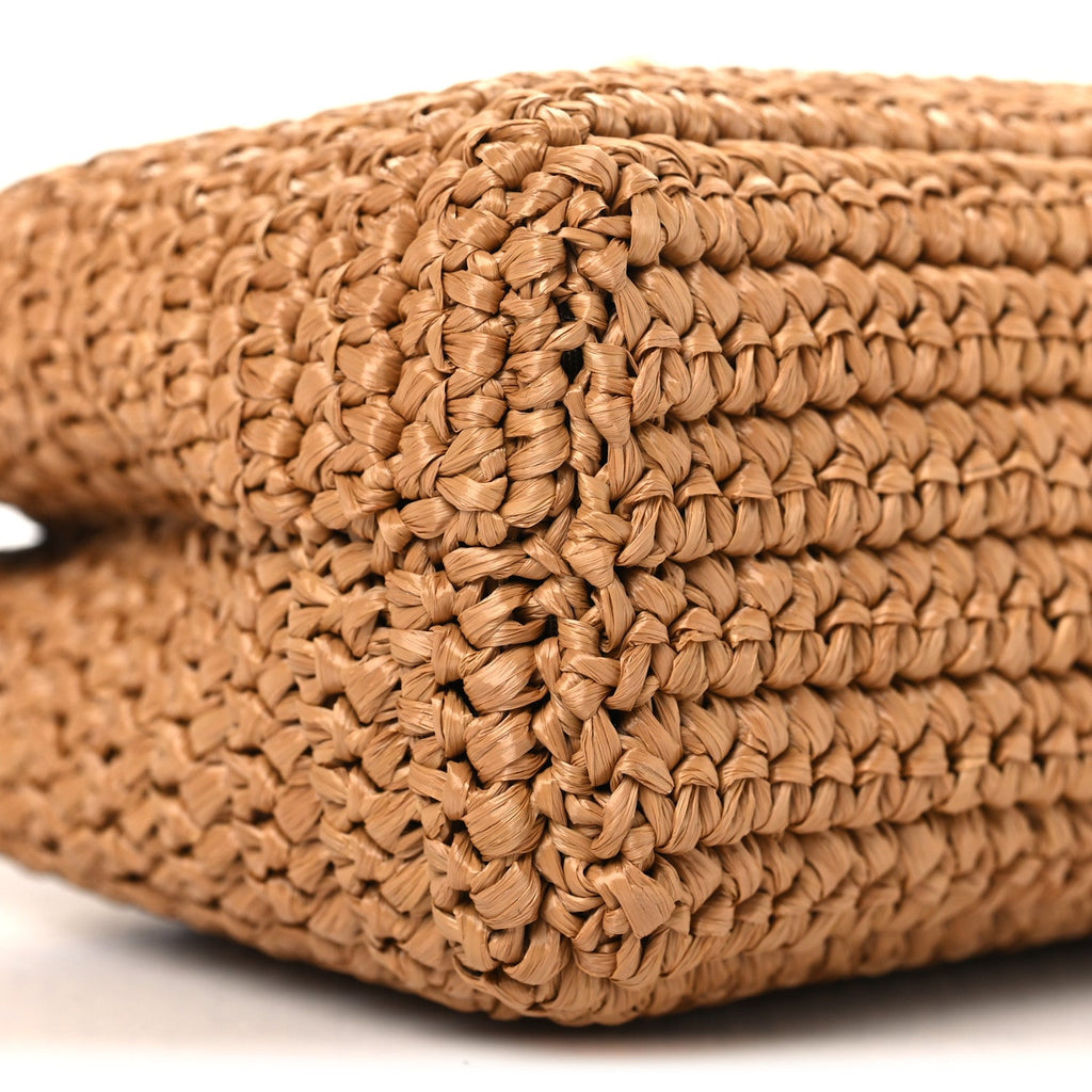 Braided Raffia Nano Kelly Flap Bag Dark Beige