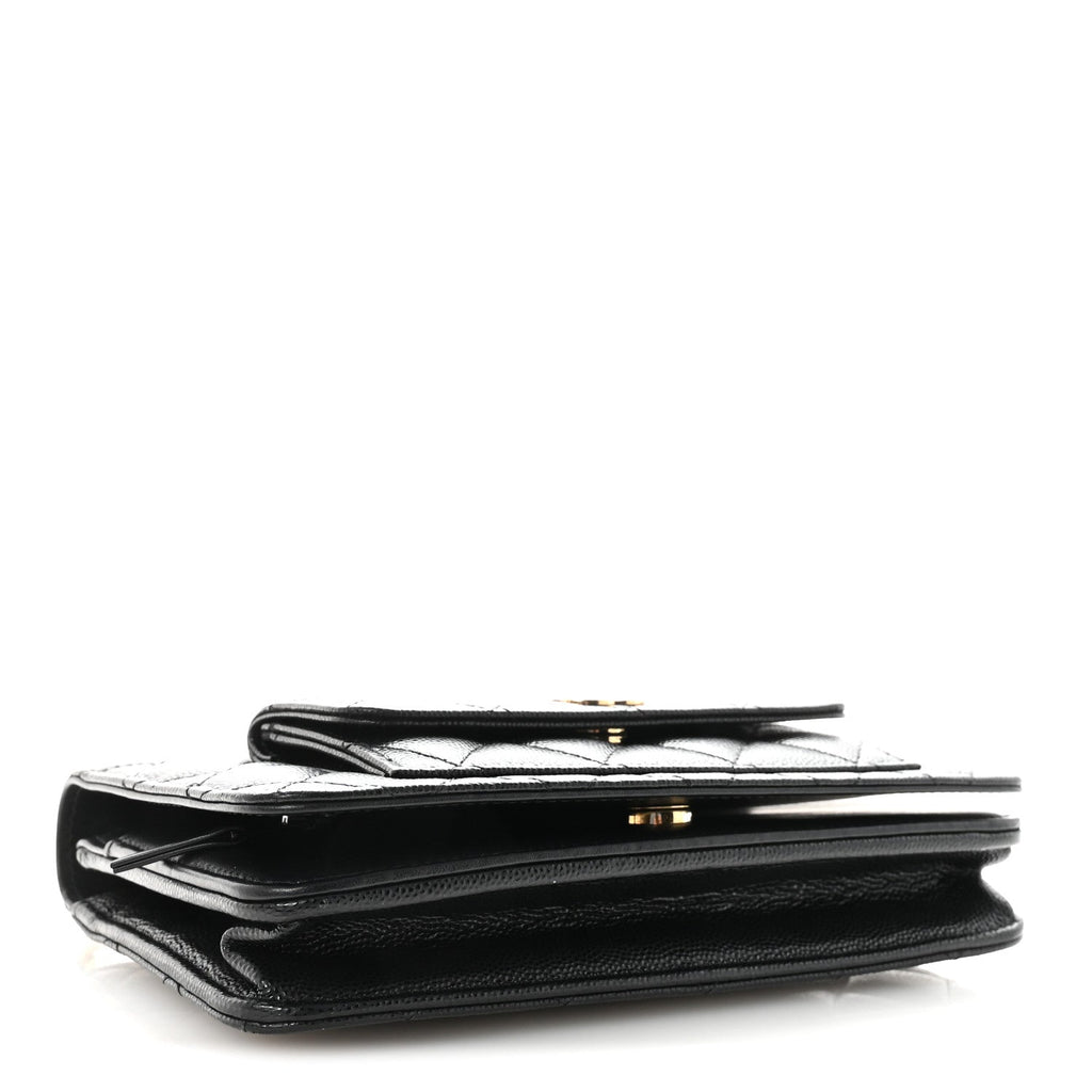 Caviar Quilted Pocket Clutch With Chain WOC Black