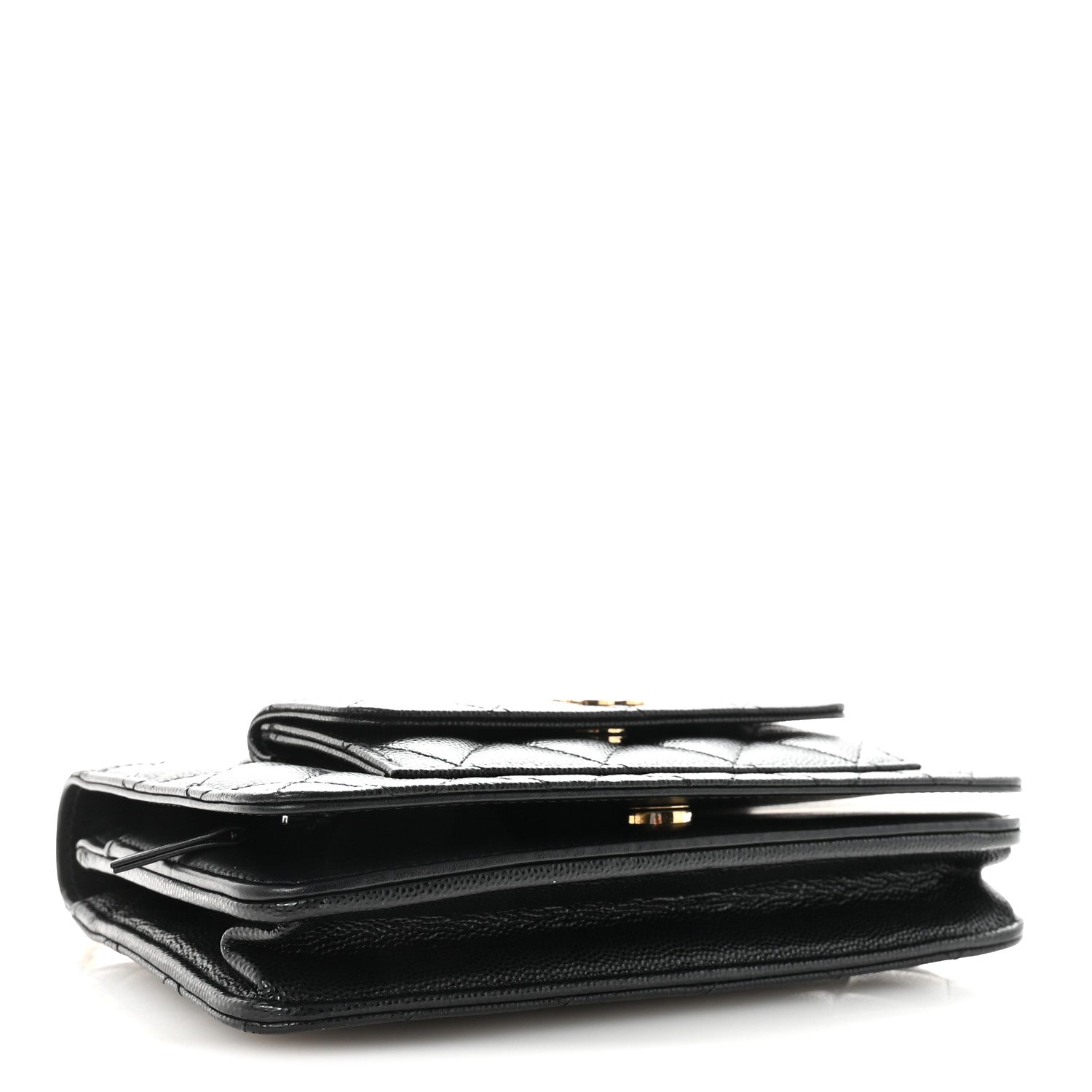 Caviar Quilted Pocket Clutch With Chain WOC Black