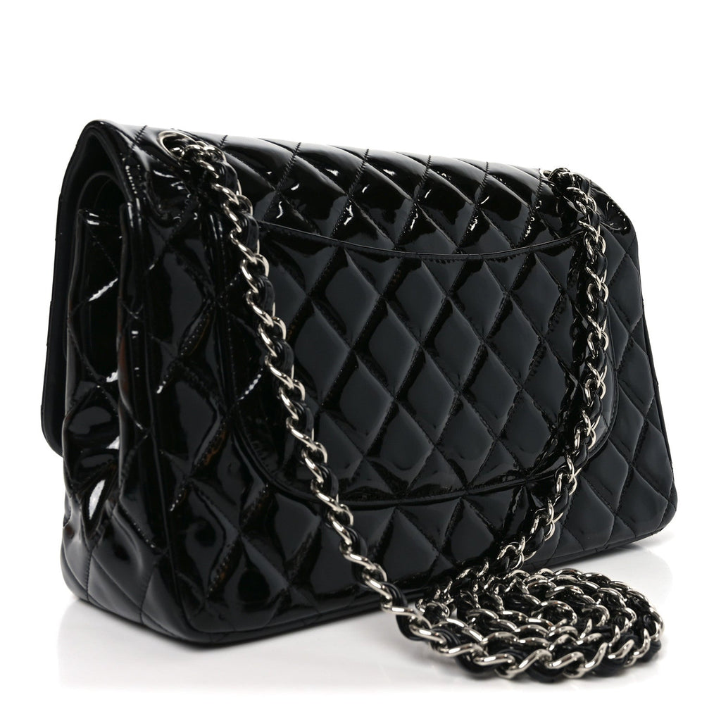 Patent Quilted Jumbo Double Flap Black