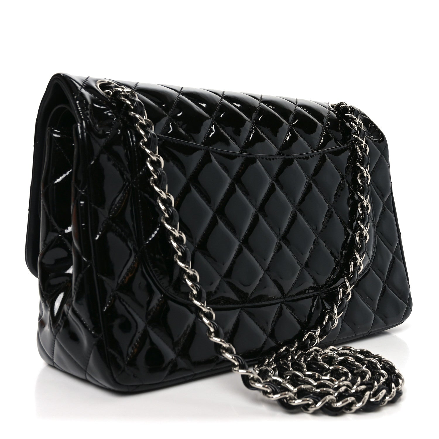 Patent Quilted Jumbo Double Flap Black