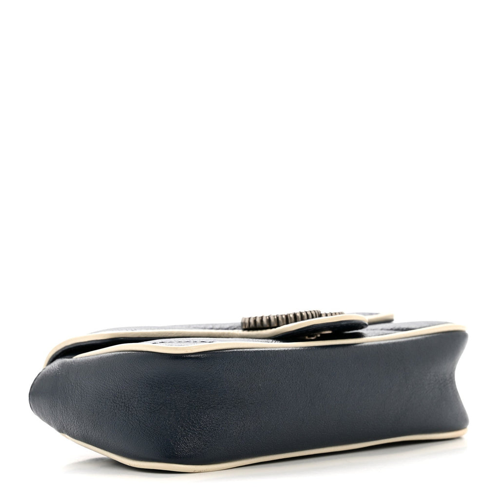 Vintage Effect Calfskin Matelasse Diagonal Super Mini Torchon GG Marmont Shoulder Bag Blue Agata Mystic White