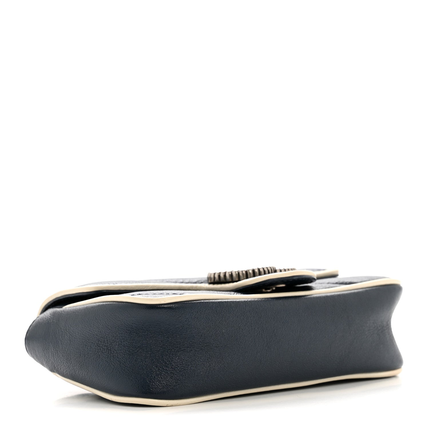 Vintage Effect Calfskin Matelasse Diagonal Super Mini Torchon GG Marmont Shoulder Bag Blue Agata Mystic White