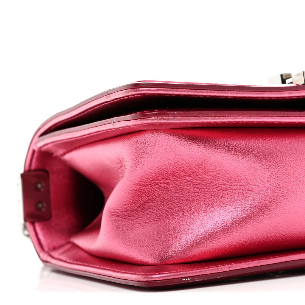 Metallic Patent Calfskin Quilted Small Boy Flap Pink