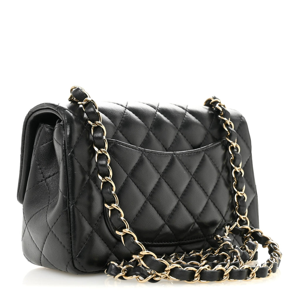 Lambskin Quilted Mini Rectangular Flap Black