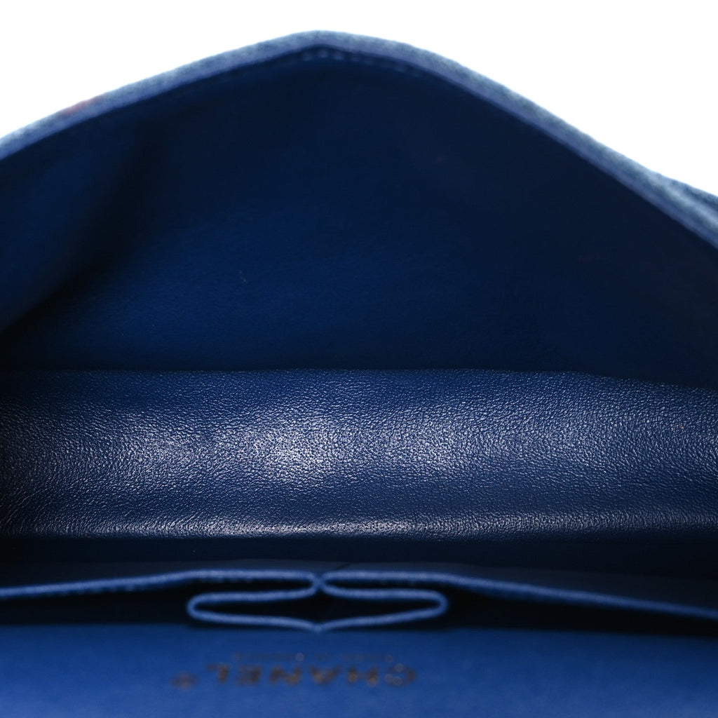 Denim Quilted Medium Double Flap Blue