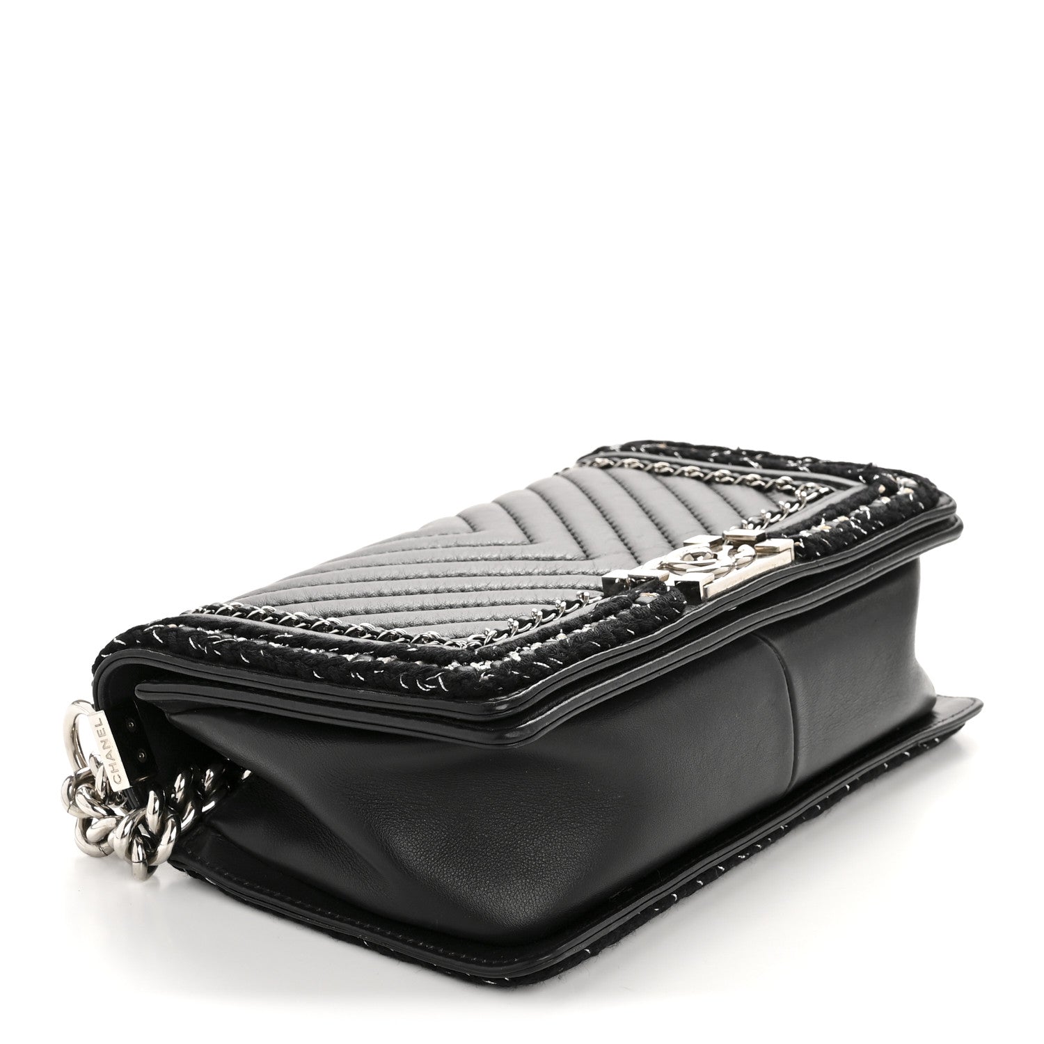 Calfskin Chevron Tweed Medium Boy Flap Black
