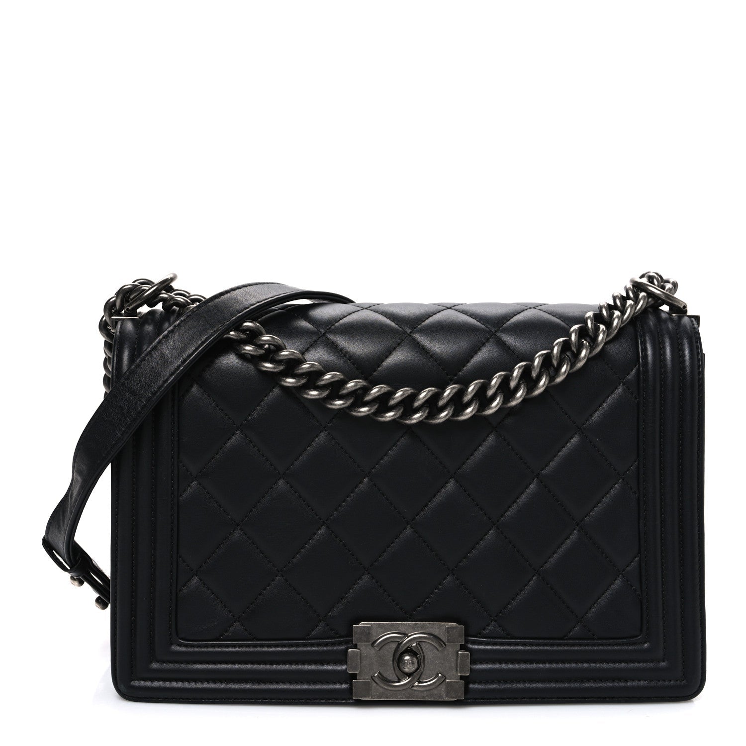 Lambskin Quilted New Medium Boy Flap Black
