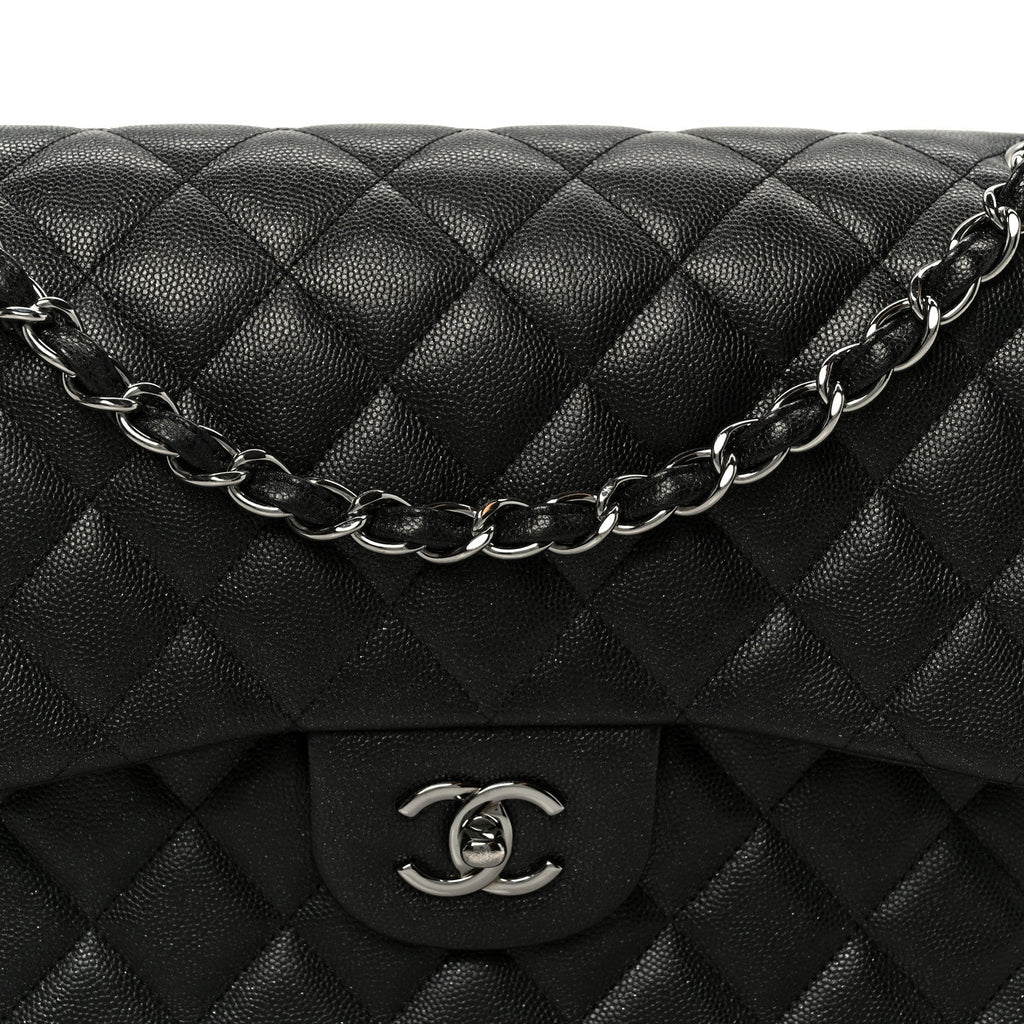 Iridescent Caviar Quilted Jumbo Double Flap Black