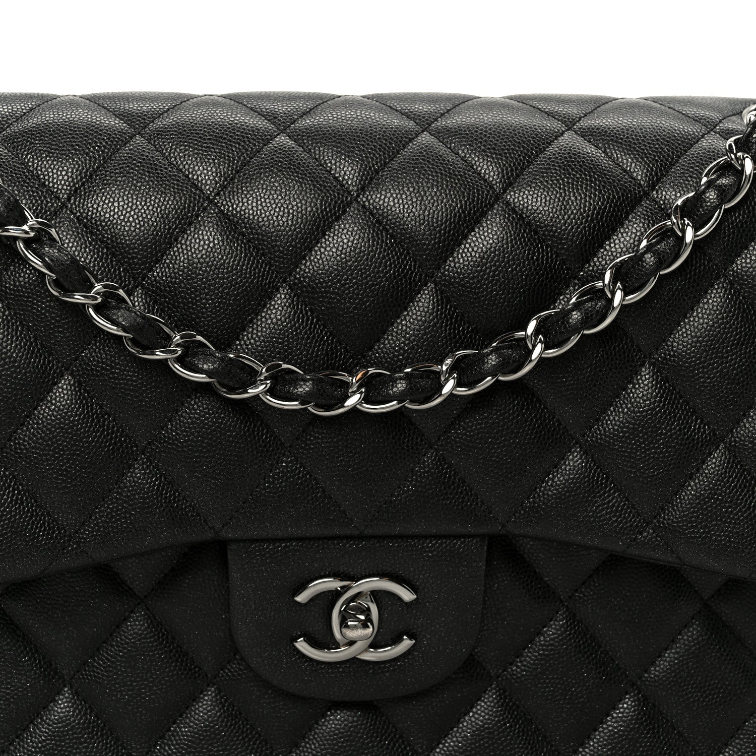 Iridescent Caviar Quilted Jumbo Double Flap Black