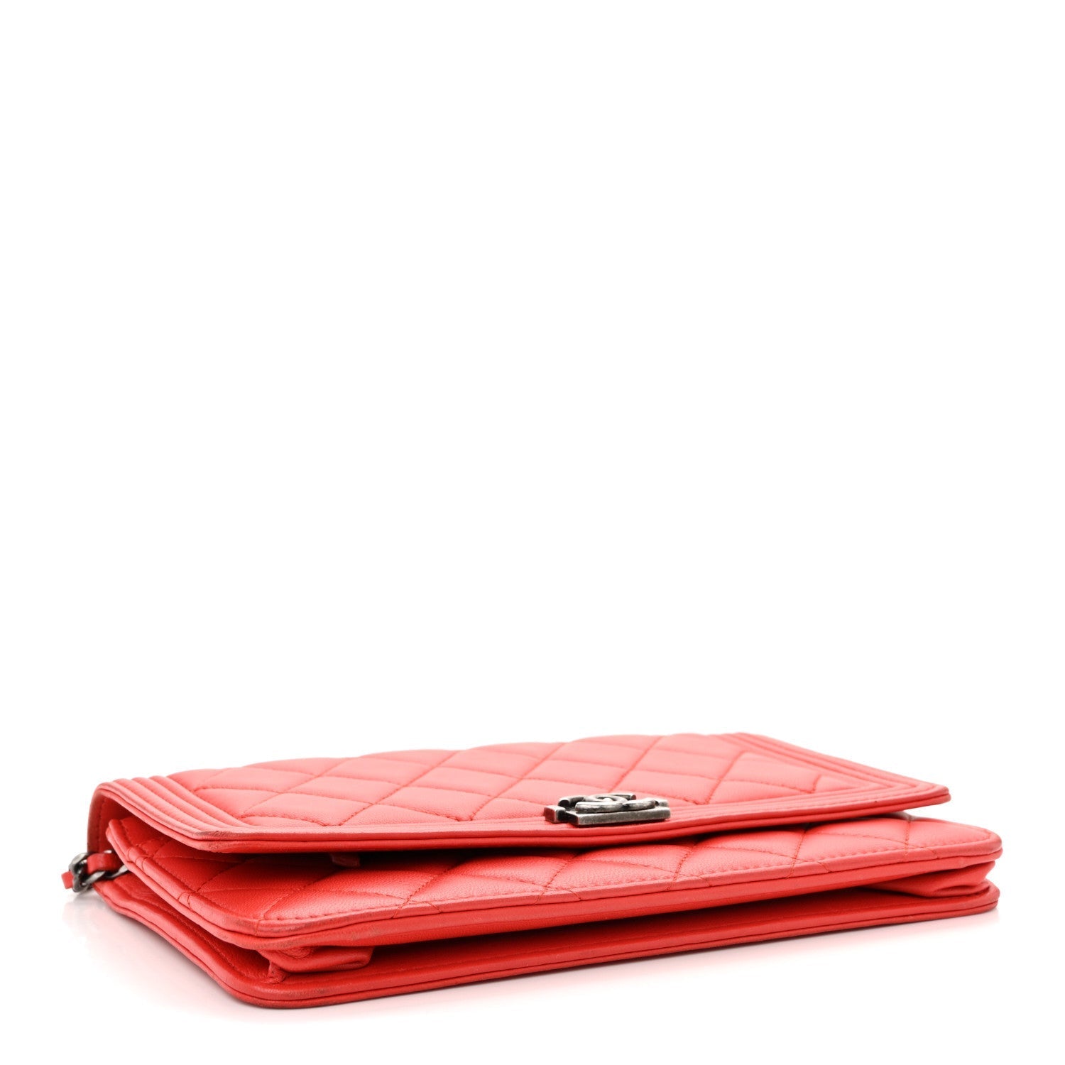 Lambskin Quilted Boy Wallet On Chain WOC Red