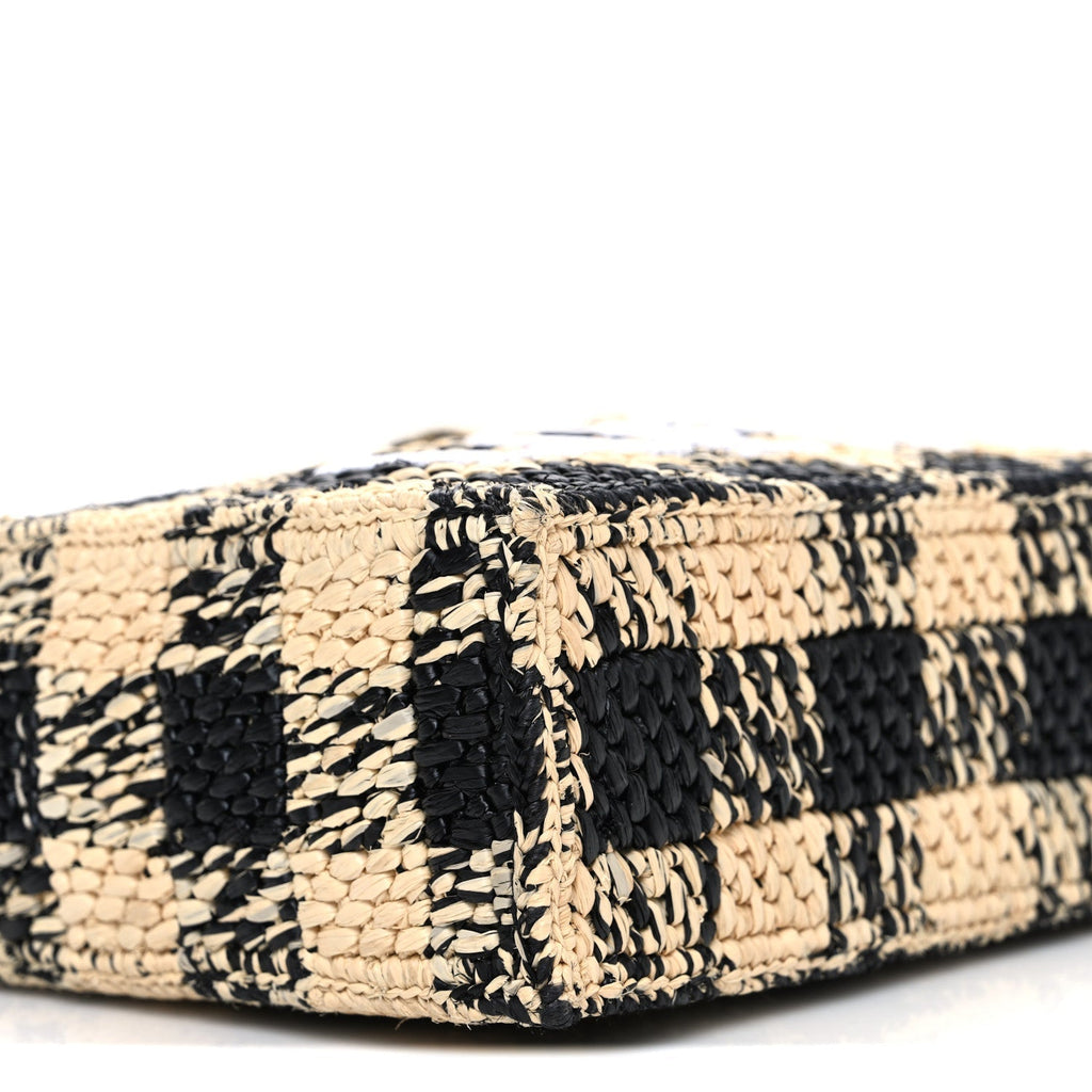 X PAULA'S IBIZA Raffia Mini Font Tote Black Natural