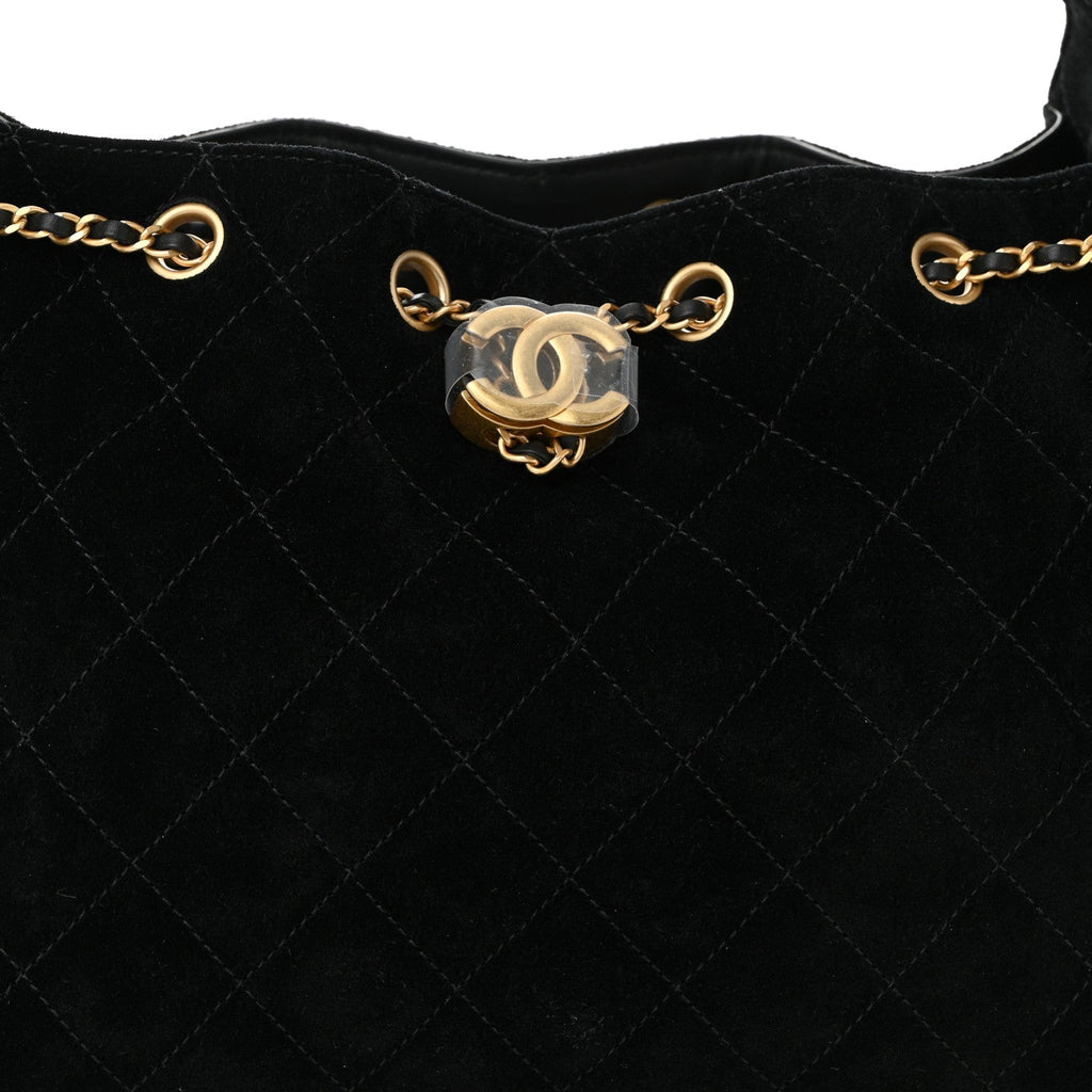 Suede Quilted Small Chanel 25 Handbag Black