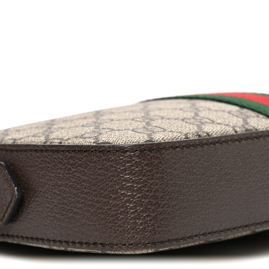 GG Supreme Monogram Textured Dollar Calfskin Web Ophidia Wristlet Shoulder Bag Beige Ebony New Acero