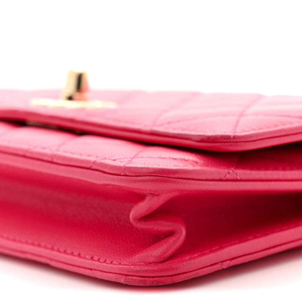 Lambskin Quilted Trendy CC Wallet On Chain WOC Dark Pink