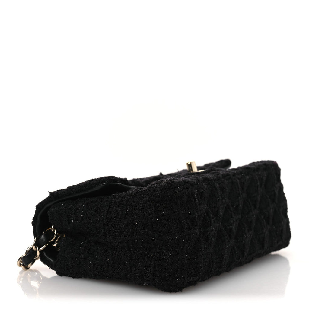 Tweed Quilted Mini Rectangular Flap Black