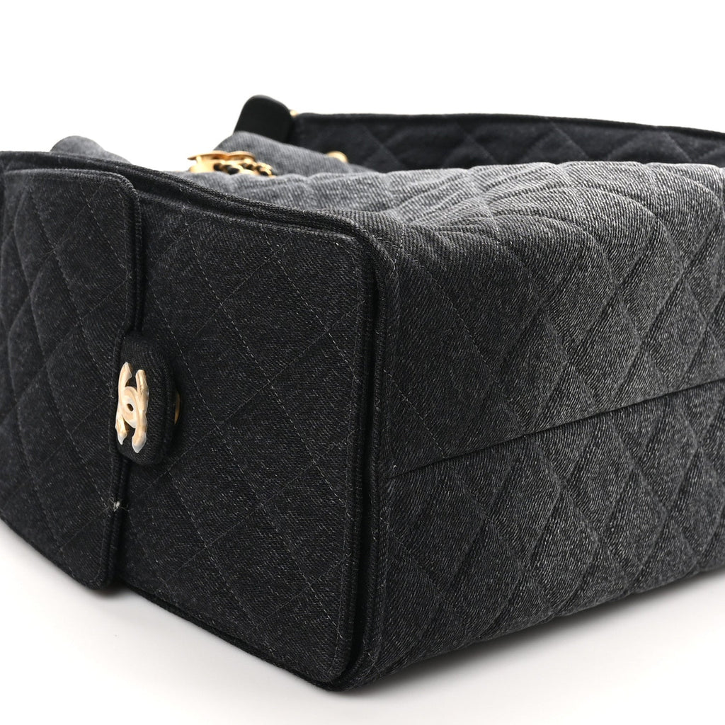 Washed Denim Quilted Medium Chanel 25 Handbag Black