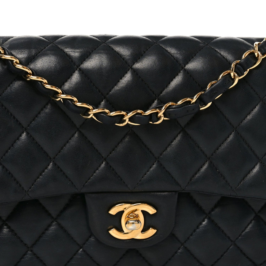Lambskin Quilted Medium Double Flap Black