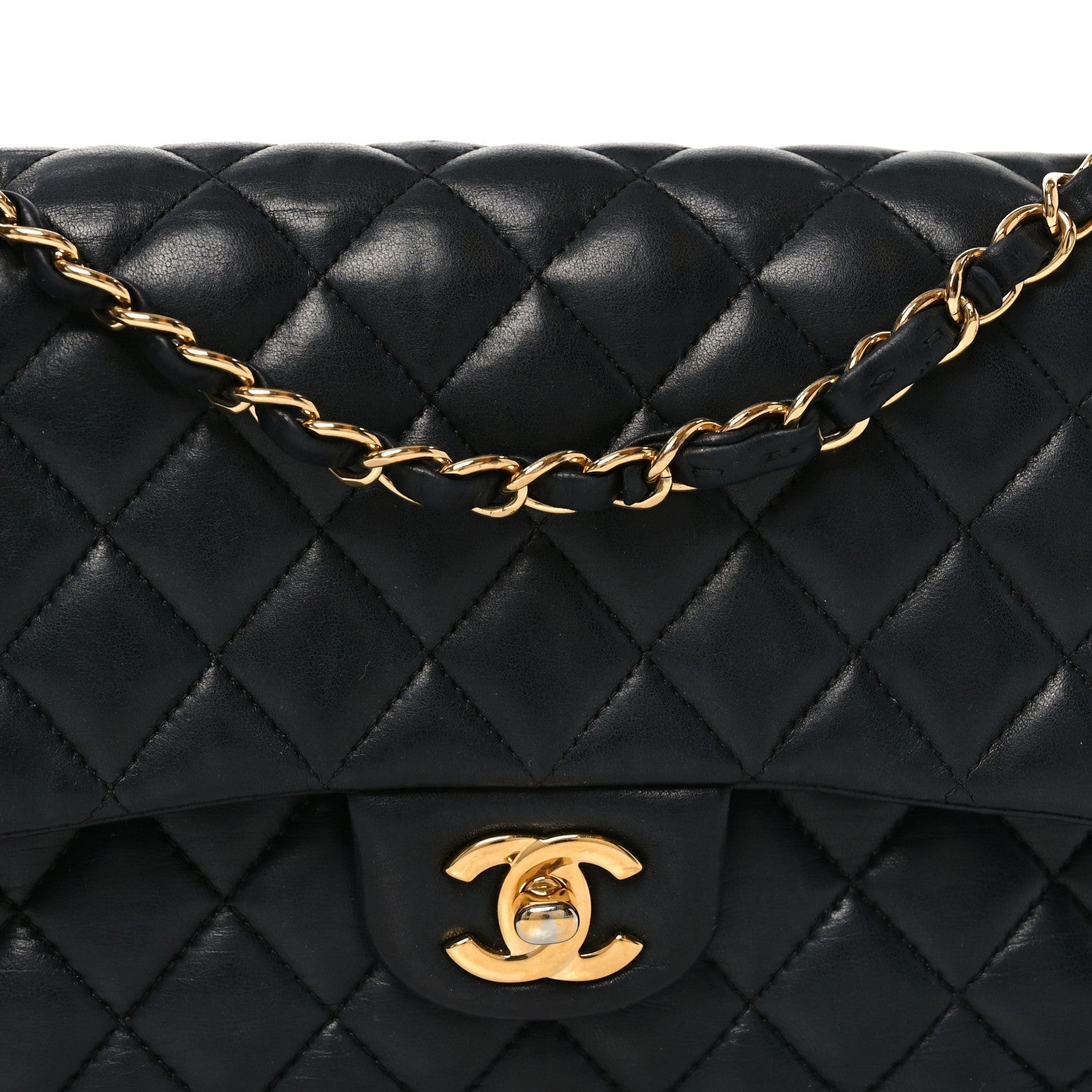 Lambskin Quilted Medium Double Flap Black